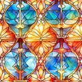 Seamless pattern with colorful stained glass mosaic window. Repetition abstract background. Generative AI Royalty Free Stock Photo