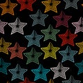 Seamless Pattern With Colorful Stars on black. Scandinavian Style