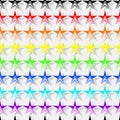 Seamless pattern of colorful stars shapes in rainbow colors, gray shadow, white light gray background. Flat design vector. Royalty Free Stock Photo