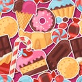 Seamless pattern colorful sticker candy, sweets