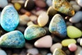 Seamless pattern of colorful stones, pebbles. 3d illustration. Repeatable background, backdrop.