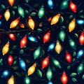 Seamless Pattern -  Colorful string lights on a dark background Royalty Free Stock Photo