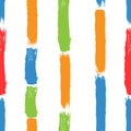 Seamless pattern with colorful stripes painted rough brush. Grunge, sketch, watercolour.