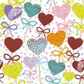 Seamless pattern Colorful Sweet Cake pops hearts set with bow isolated