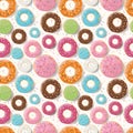 Seamless pattern with colorful tasty glossy donuts