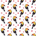 Seamless pattern with colorful toucans