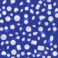 Seamless pattern of colorful vector jewels gemstones and crystals on blue background Royalty Free Stock Photo
