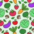 Seamless pattern of colorful vegetable doodle