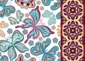 Seamless pattern with colorful vintage butterflies and flowers. Hand draw vector background Royalty Free Stock Photo