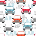 Seamless pattern with colorful watercolor cars. Vector automobile background