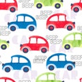 Seamless pattern with colorful watercolor cars.