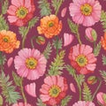 Seamless pattern with colorful watercolor poppies. Royalty Free Stock Photo