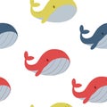 Seamless pattern with colorful whales