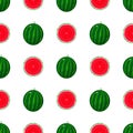 Seamless pattern with colorful whole and half of juice watermelon isolated on white background. Fresh cartoon berries. Vector