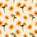 Seamless pattern, colorful yellow sunflowers with leaves on a light background. print, textile, background Royalty Free Stock Photo