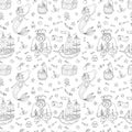 Seamless pattern for coloring book with pirate with white background