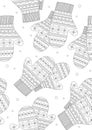 Seamless pattern or coloring page with mittens as a concept for Christmas, winter, cold, outline vector stock illustration for Royalty Free Stock Photo