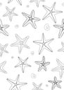 Seamless pattern or coloring page with starfish in the sea, A4 outline vector stock vector illustration with starfish as anti Royalty Free Stock Photo