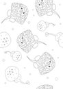 Seamless pattern or coloring page with stingray on a white background, outline vector stock illustration with a random sea animal Royalty Free Stock Photo
