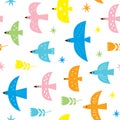 Seamless pattern with colors birds on a white bakground