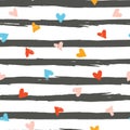 Seamless pattern with colourful hearts on striped grungy