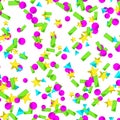 Seamless pattern with colourful sparlking confetti. Bright abstract holiday background Royalty Free Stock Photo