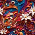 seamless pattern, colurful and vibrant swirly and flowery background