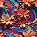 seamless pattern, colurful and vibrant swirly and flowery background