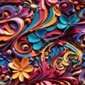 seamless pattern, colurful and vibrant swirly and flowery background