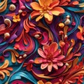 seamless pattern, colurful and vibrant swirly and flowery background