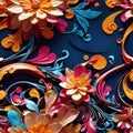 seamless pattern, colurful and vibrant swirly and flowery background