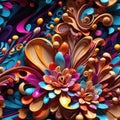 seamless pattern, colurful and vibrant swirly and flowery background, ai generated