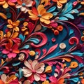 seamless pattern, colurful and vibrant swirly and flowery background, ai generated