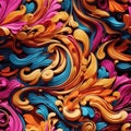 seamless pattern, colurful and vibrant swirly and flowery background, ai generated