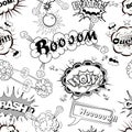 Seamless pattern comic speech bubbles sound effects, cloud explosion Royalty Free Stock Photo