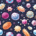 Seamless pattern with common viruses. Micro world