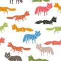 Seamless pattern with companion dogs or wolves or foxes on white background. Backdrop with funny purebred pet animals of