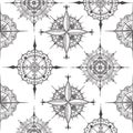 Seamless pattern with compasses drawn with floral elements Royalty Free Stock Photo
