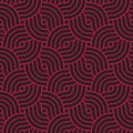 Seamless pattern. Concentric black circles on a pink background. Geometric wavy striped retro design. Graphic textile texture. Royalty Free Stock Photo