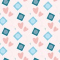 Seamless pattern with condoms and hearts. Texture on the theme of love and safe sex