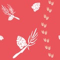 Seamless pattern with cones, pine branches and deer steps Royalty Free Stock Photo