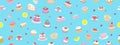 Seamless pattern. Confectionery products on a blue background