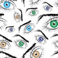 Seamless pattern consisting of painted eyes.Vector