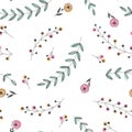 Seamless pattern consisting of silhouettes of branches with leaves and flowers