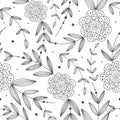 Seamless pattern consisting of silhouettes of branches with leaves and flowers