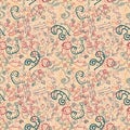 Seamless pattern_5_consisting of wavy lines, doodles, dots and s Royalty Free Stock Photo