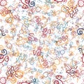 Seamless pattern_2_consisting of wavy lines, doodles, dots and s Royalty Free Stock Photo