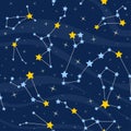 Seamless pattern with constellations. Space background with stars Royalty Free Stock Photo