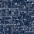 Seamless pattern with construction drawings on a dark blue background Royalty Free Stock Photo
