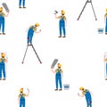 Seamless pattern construction workers uniforms repair on construction site Royalty Free Stock Photo